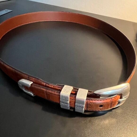 New Jos A Banks Brown Crocodile Embossed Leather Belt - Size 40 - Picture 1 of 7